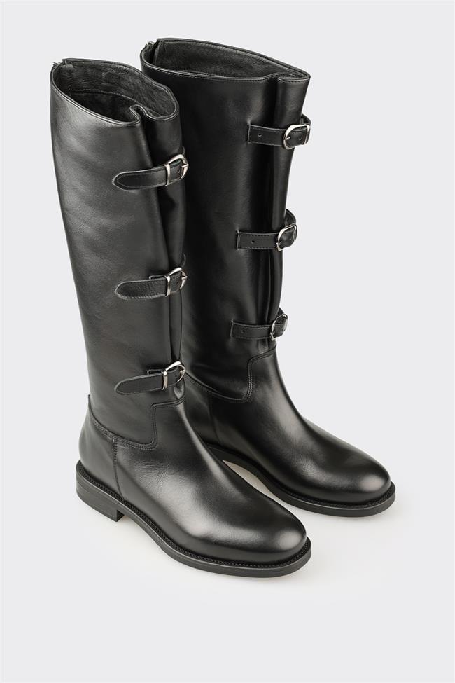 Siyah Deri Kadın Çizme