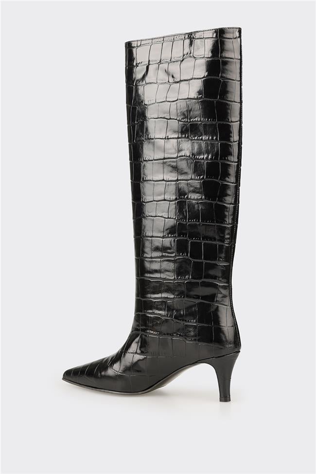 Siyah Deri Kadın Çizme