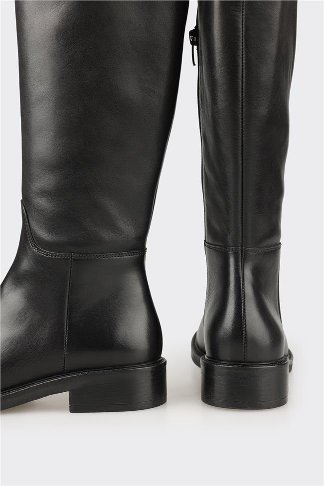 Siyah Deri Kadın Çizme
