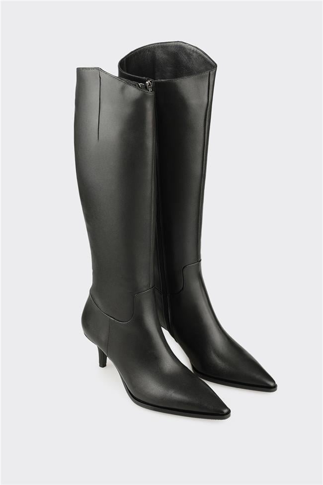 Siyah Deri Kadın Çizme