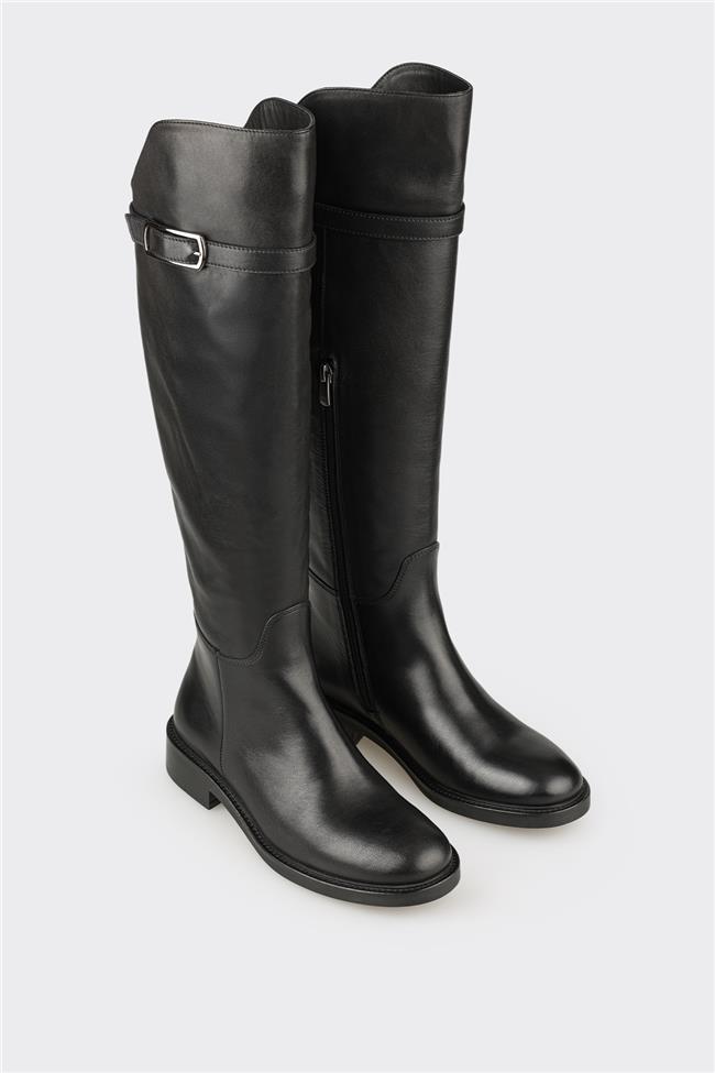 Siyah Deri Kadın Çizme