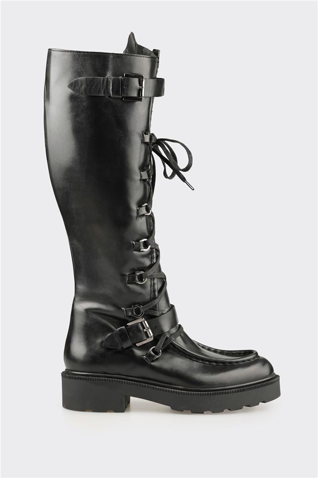 Siyah Deri Kadın Çizme