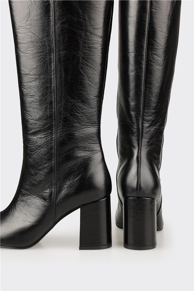 Siyah Deri Kadın Çizme