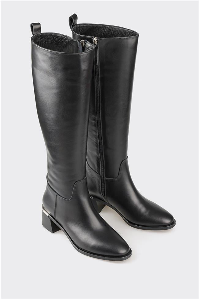 Siyah Deri Kadın Çizme