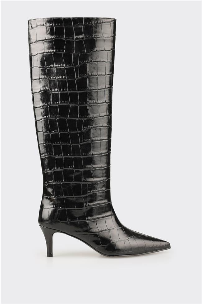 Siyah Deri Kadın Çizme