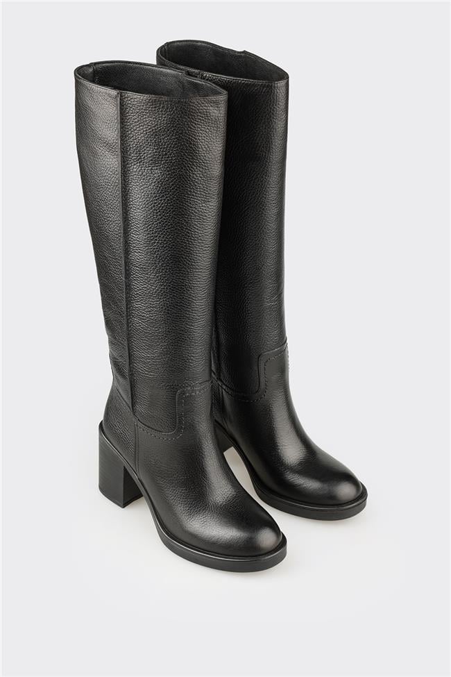 Siyah Deri Kadın Çizme