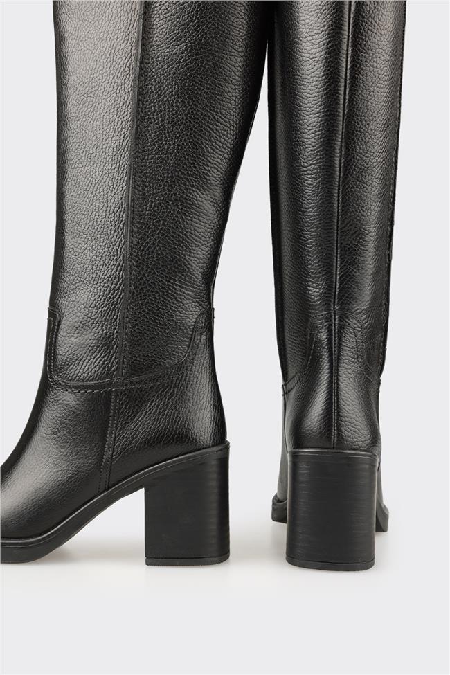 Siyah Deri Kadın Çizme