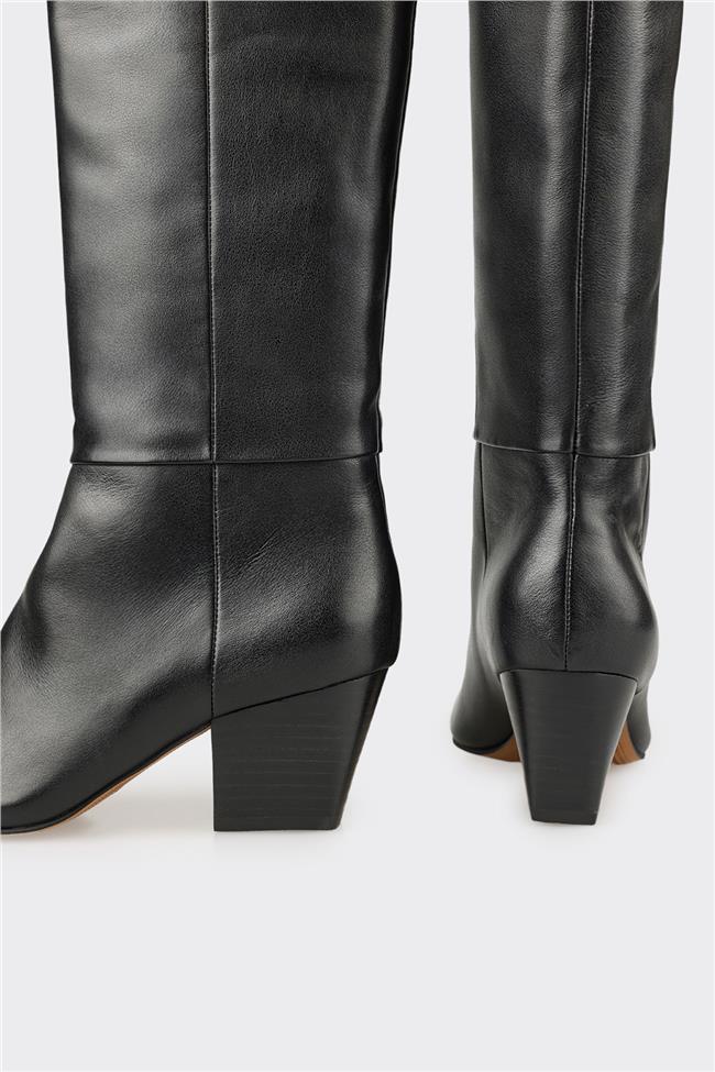 Siyah Deri Kadın Çizme