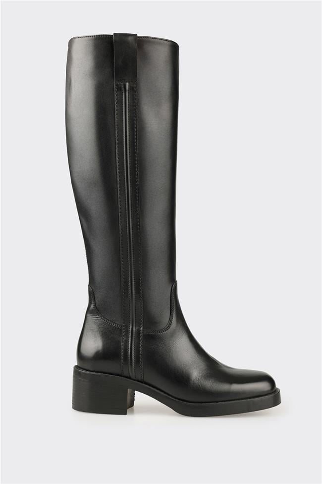 Siyah Deri Kadın Çizme