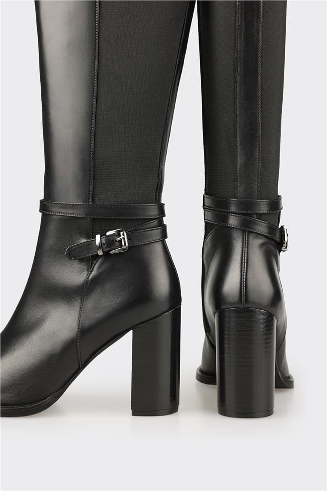 Siyah Deri Kadın Çizme