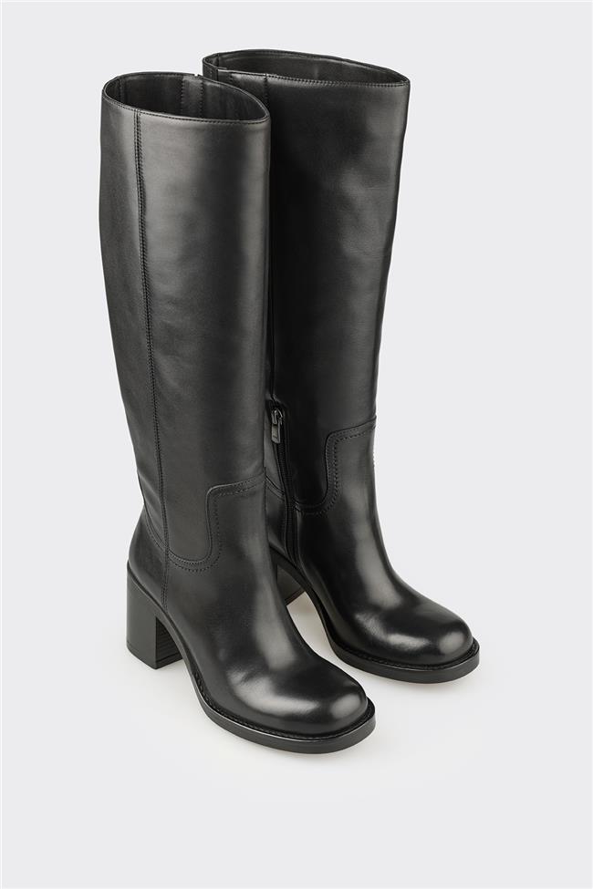 Siyah Deri Kadın Çizme