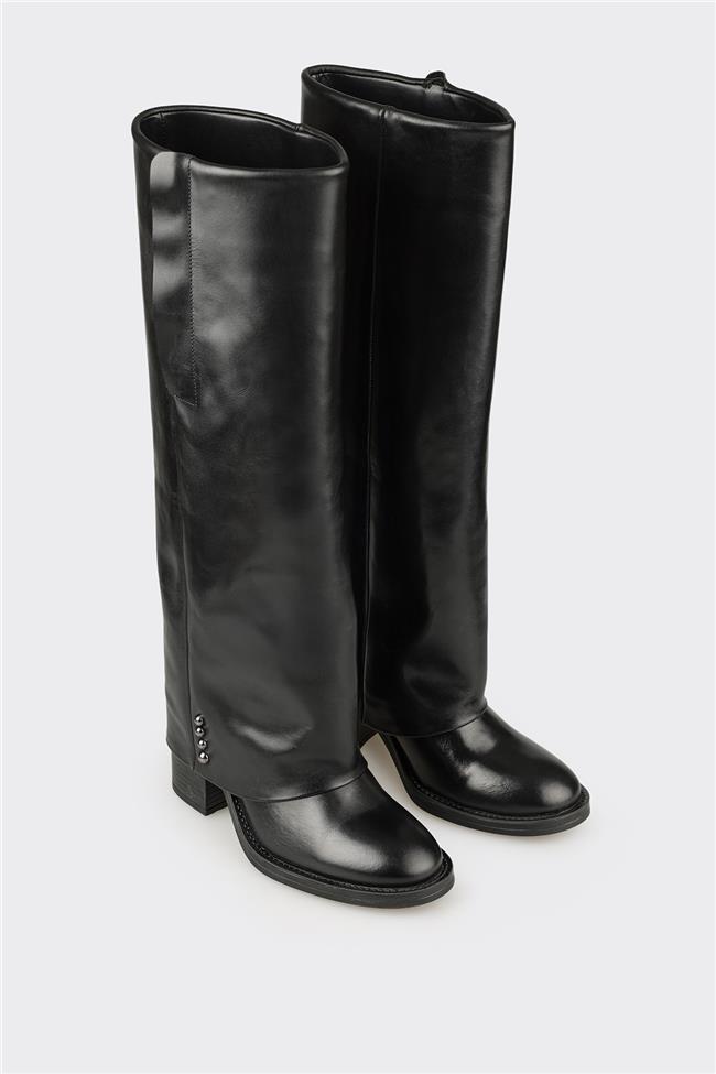 Siyah Deri Kadın Çizme