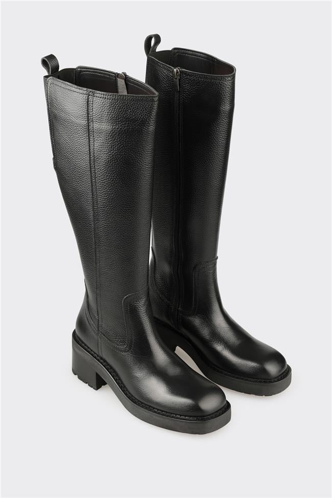 Siyah Deri Kadın Çizme