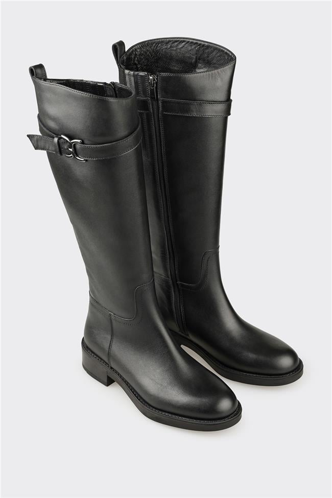 Siyah Deri Kadın Çizme