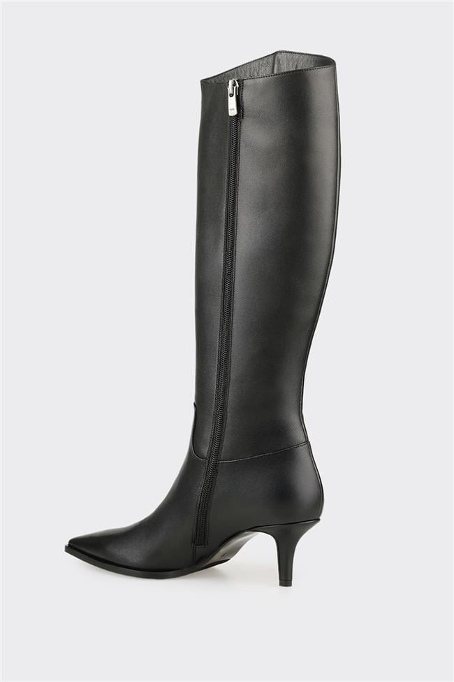 Siyah Deri Kadın Çizme