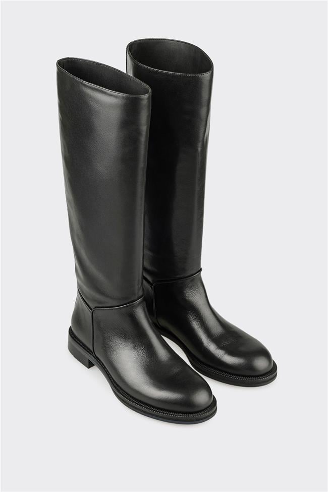 Siyah Deri Kadın Çizme