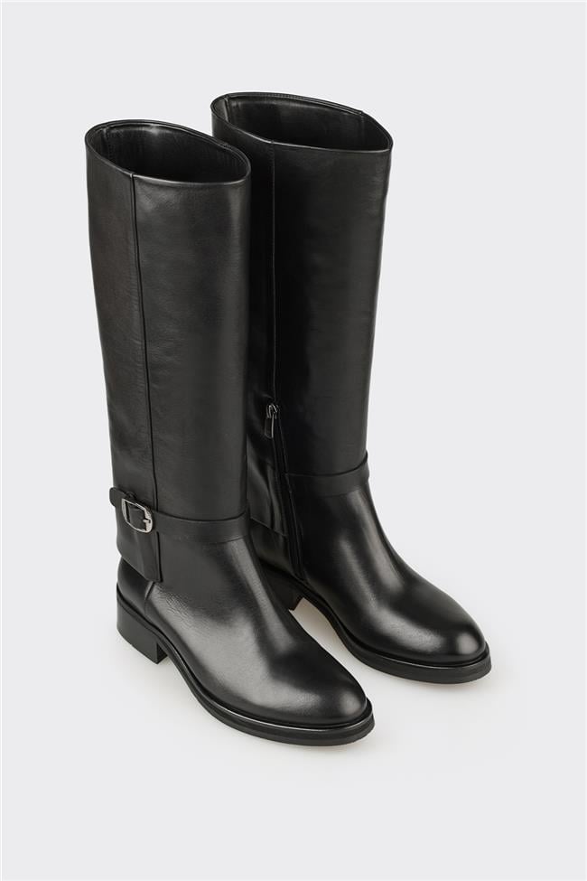 Siyah Deri Kadın Çizme