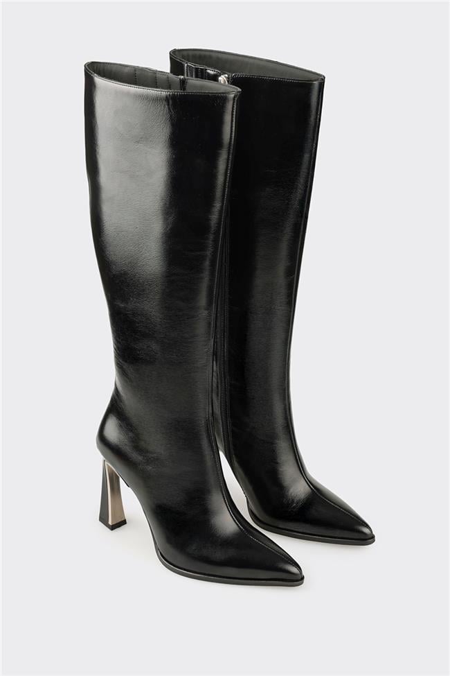 Siyah Deri Kadın Çizme