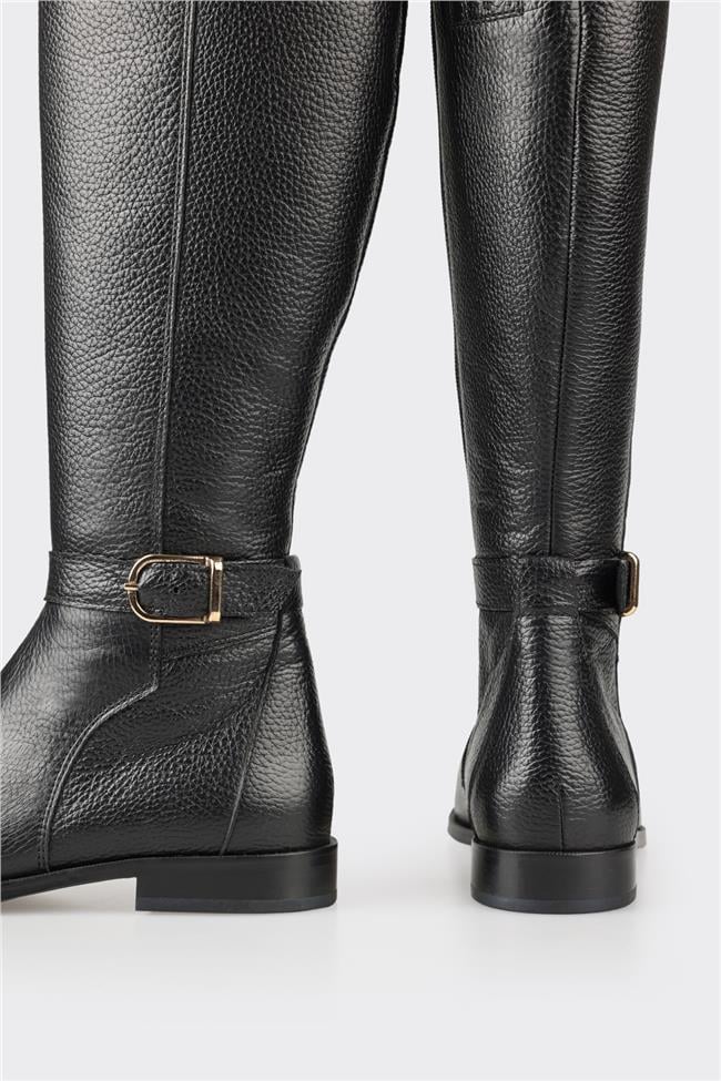 Siyah Deri Kadın Çizme