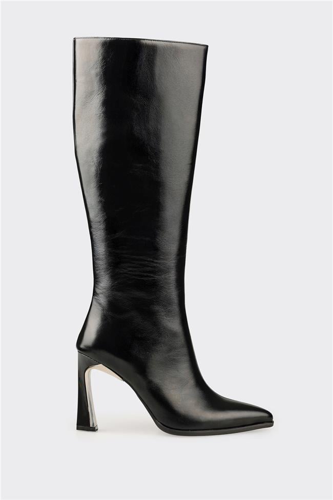 Siyah Deri Kadın Çizme