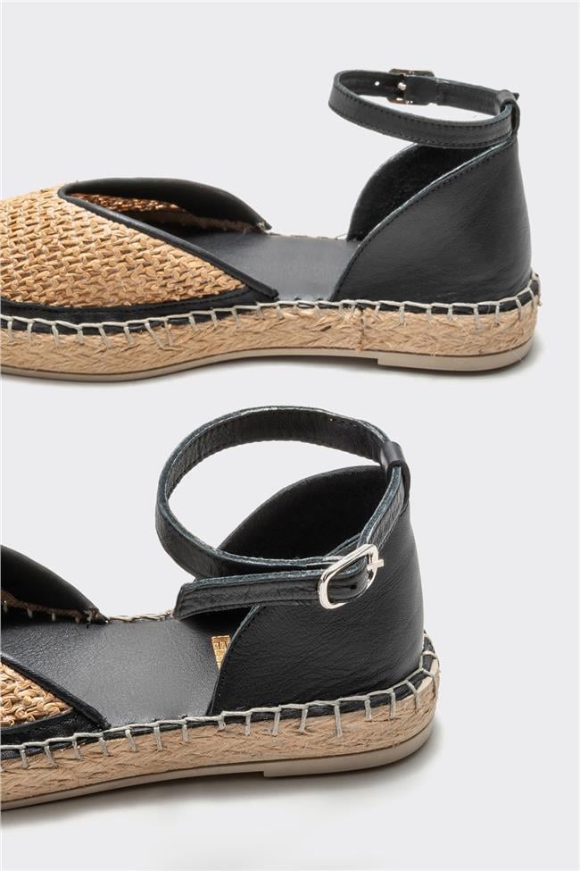 Siyah Deri Kadın Espadril