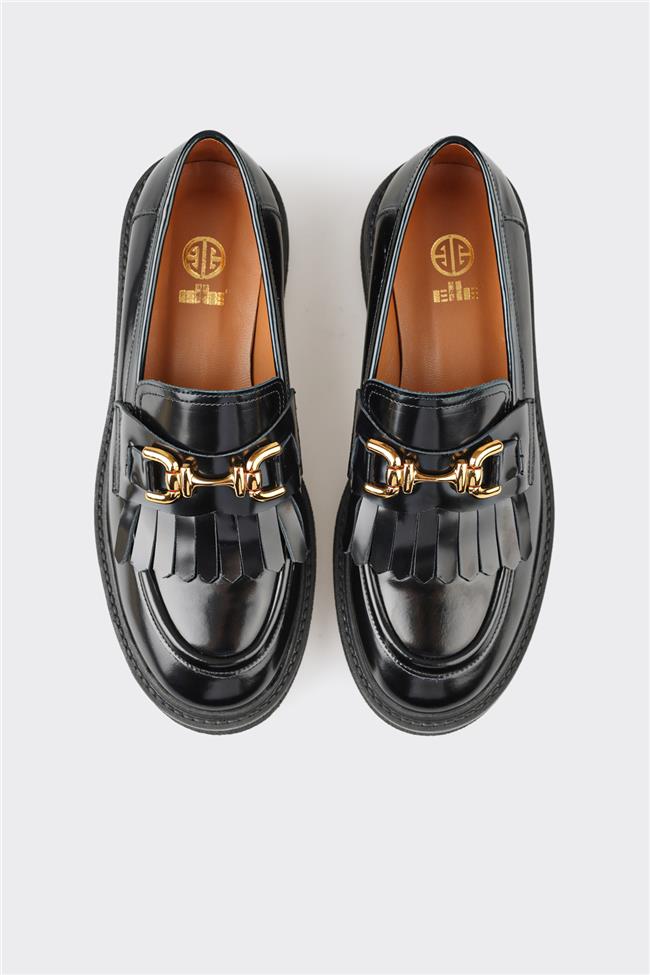 Siyah Deri Kadın Günlük Ayakkabı