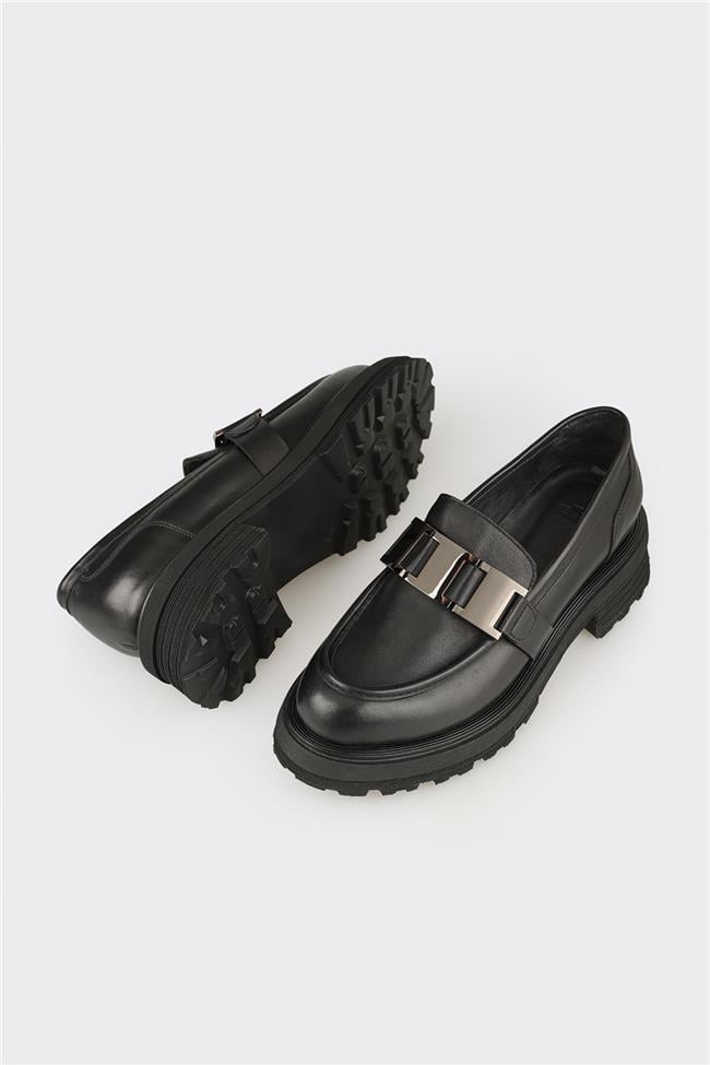 Siyah Deri Kadın Günlük Ayakkabı