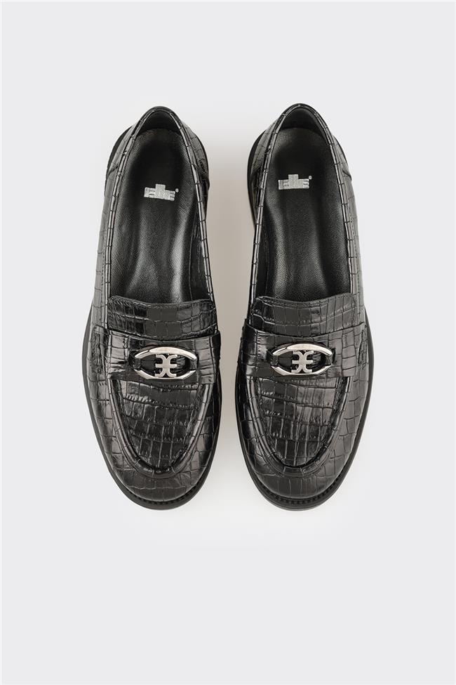 Siyah Deri Kadın Günlük Ayakkabı