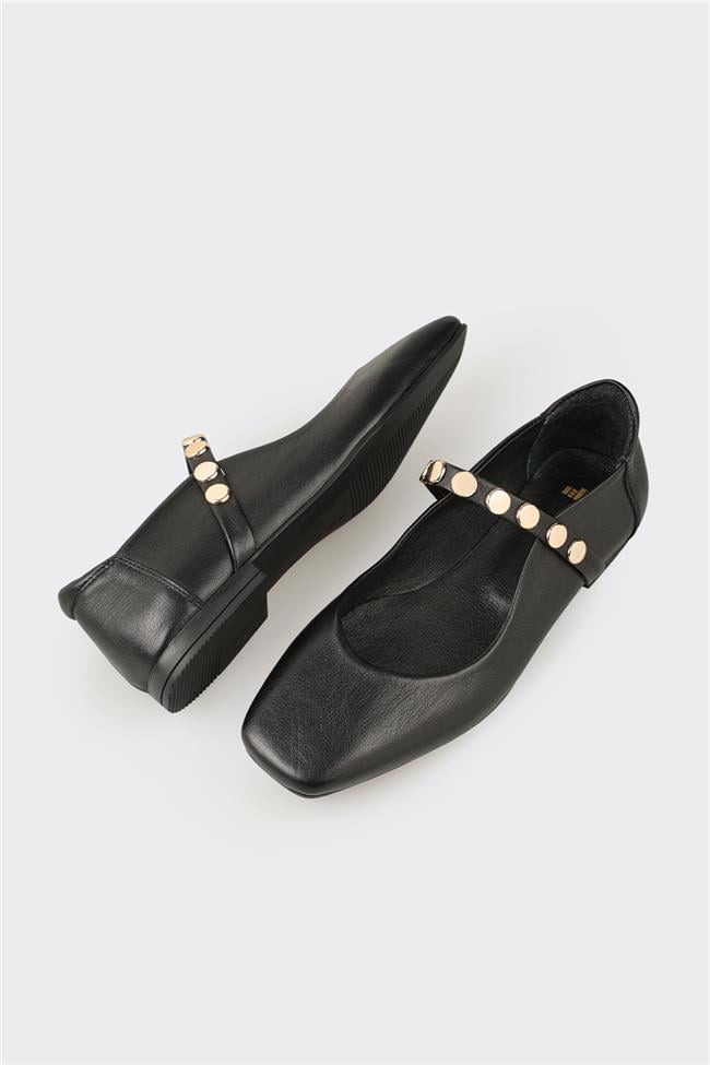Siyah Deri Kadın Günlük Ayakkabı