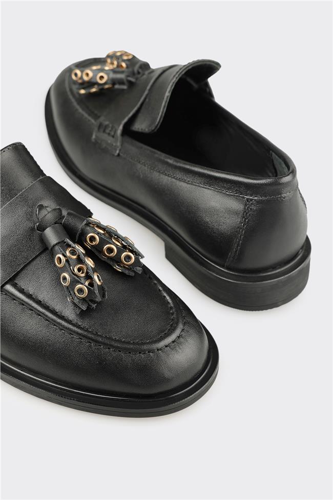 Siyah Deri Kadın Günlük Ayakkabı