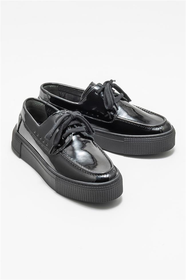 Siyah Deri Kadın Günlük Ayakkabı