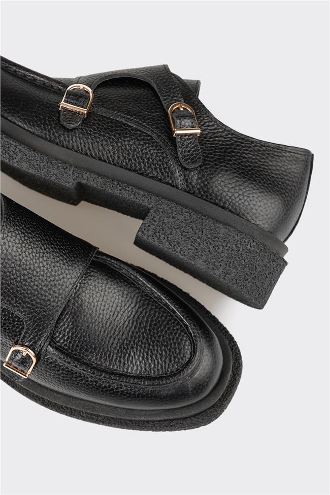 Siyah Deri Kadın Günlük Ayakkabı