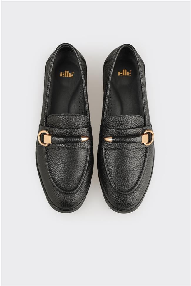 Siyah Deri Kadın Günlük Ayakkabı