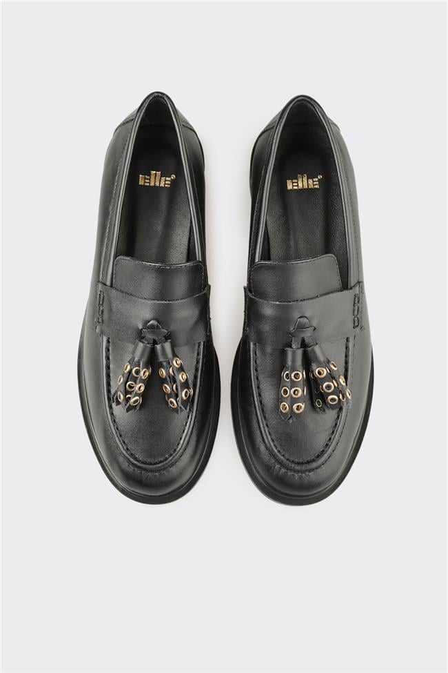 Siyah Deri Kadın Günlük Ayakkabı