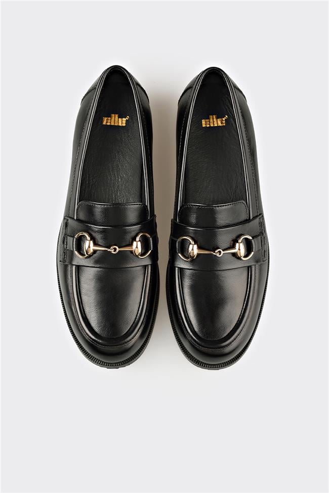 Siyah Deri Kadın Günlük Ayakkabı