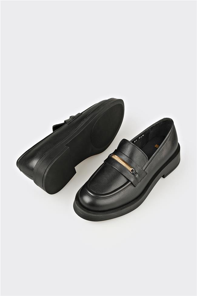 Siyah Deri Kadın Günlük Ayakkabı