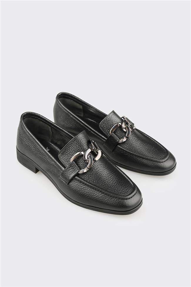 Siyah Deri Kadın Günlük Ayakkabı