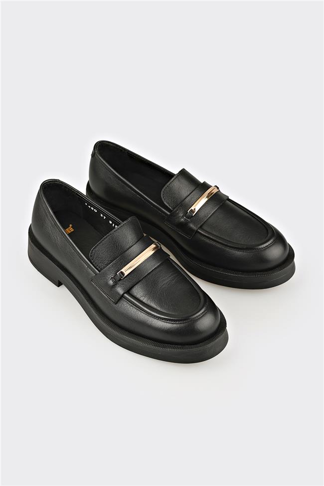 Siyah Deri Kadın Günlük Ayakkabı