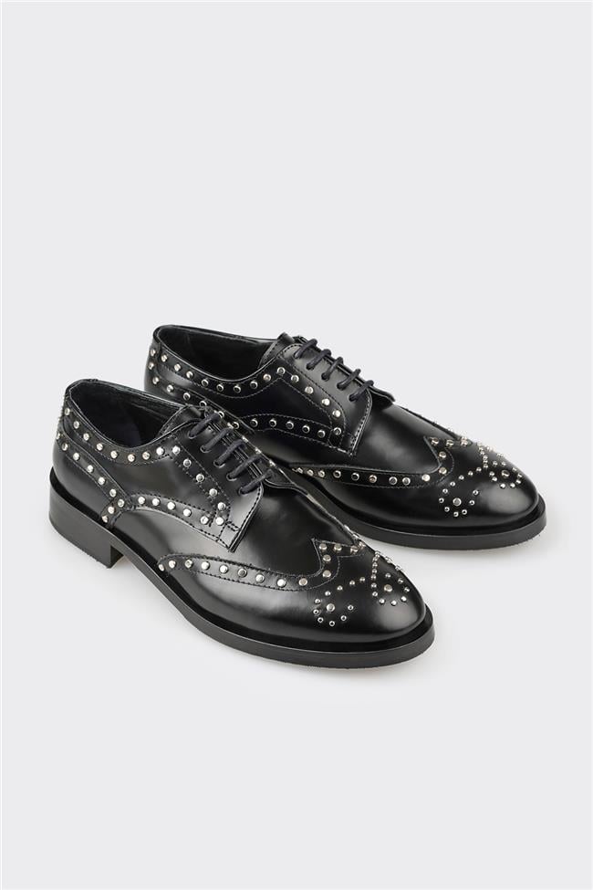 Siyah Deri Kadın Günlük Ayakkabı