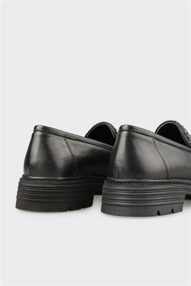 Siyah Deri Kadın Günlük Ayakkabı