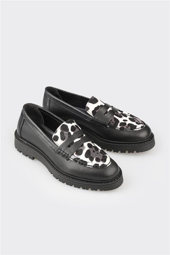 Siyah Deri Kadın Günlük Ayakkabı