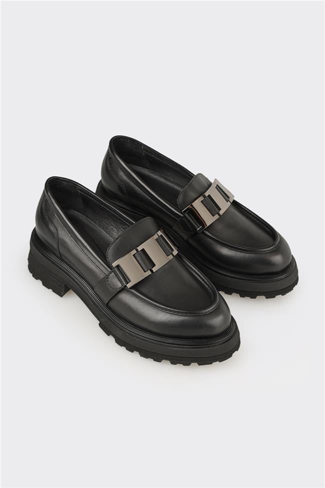 Siyah Deri Kadın Günlük Ayakkabı