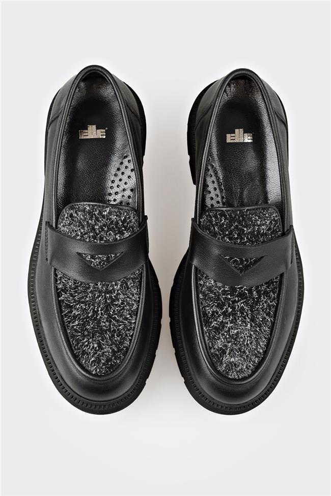 Siyah Deri Kadın Günlük Ayakkabı