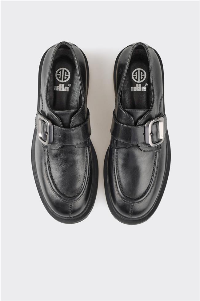 Siyah Deri Kadın Günlük Ayakkabı