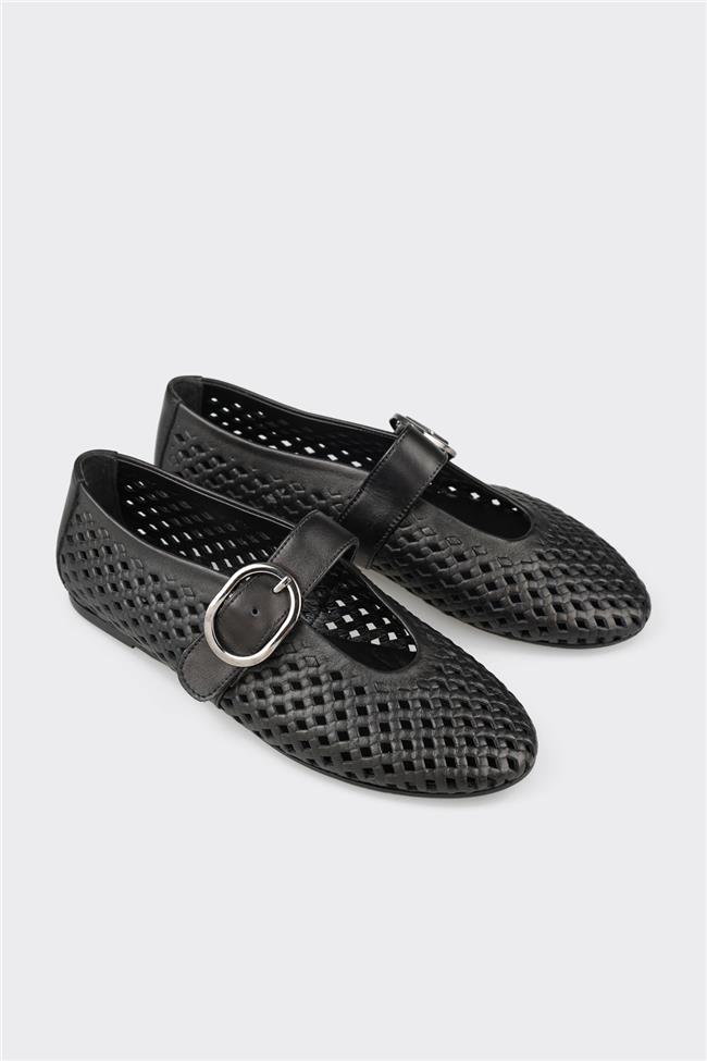 Siyah Deri Kadın Günlük Ayakkabı