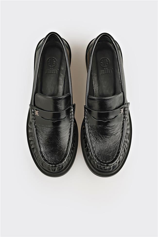 Siyah Deri Kadın Günlük Ayakkabı