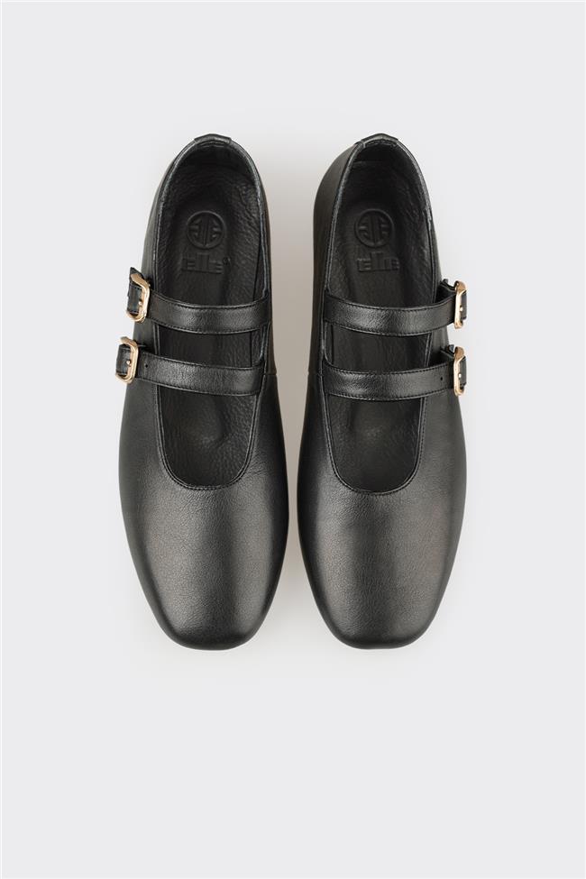 Siyah Deri Kadın Günlük Ayakkabı