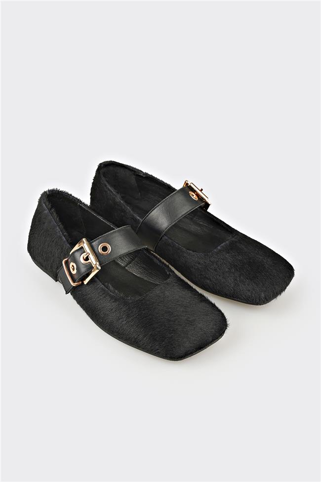 Siyah Deri Kadın Günlük Ayakkabı