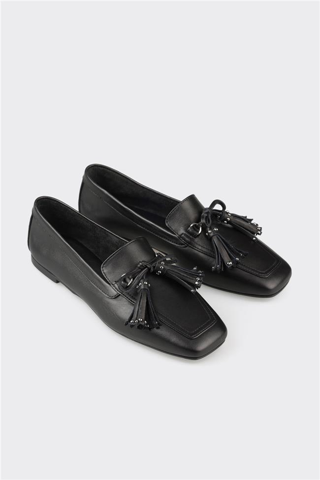 Siyah Deri Kadın Günlük Ayakkabı