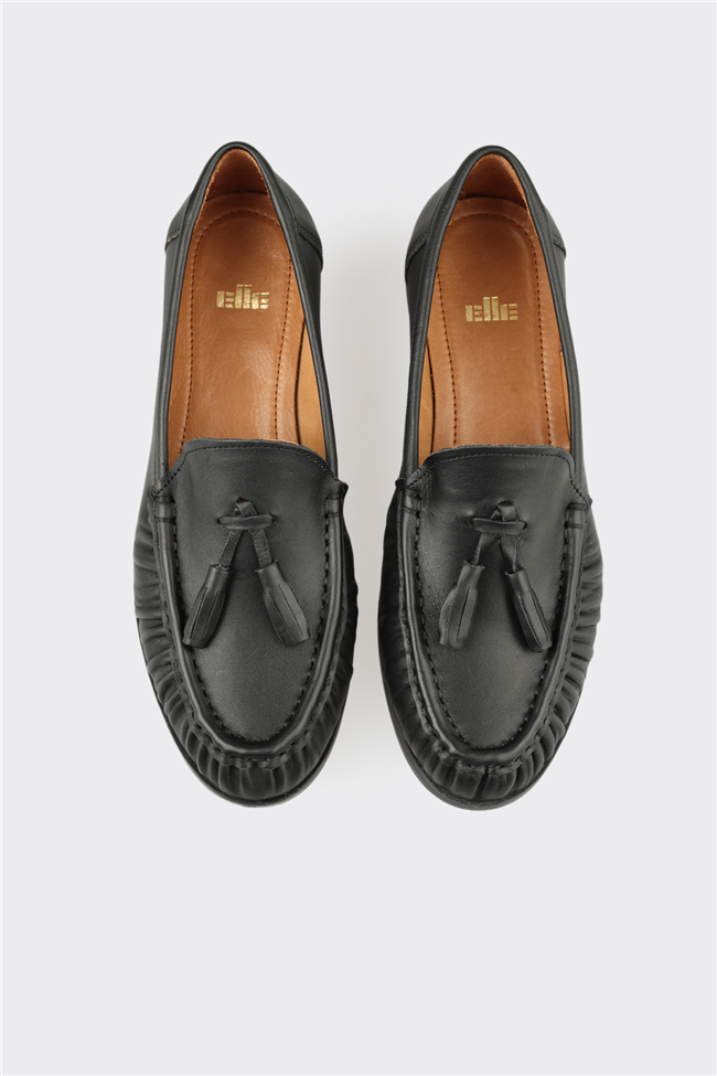 Siyah Deri Kadın Günlük Ayakkabı